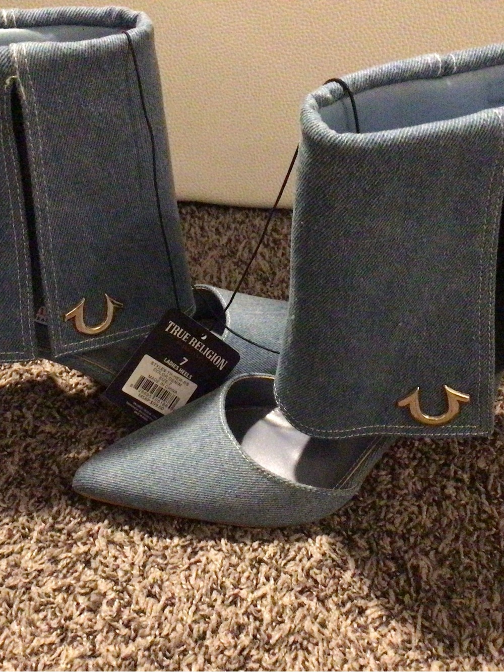 True Religion Denim Cuff Pointed-Toe Heels in Light Blue